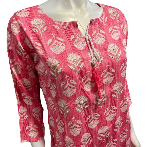 CherryRed Dina Designs Coral Pink Embellished Tunic Dress L40 - Picture 6 of 9